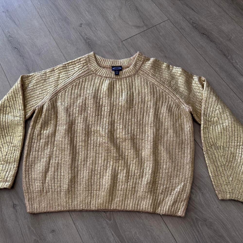 Scoop Metallic Gold Textured Knit Sweater Size L 12/14